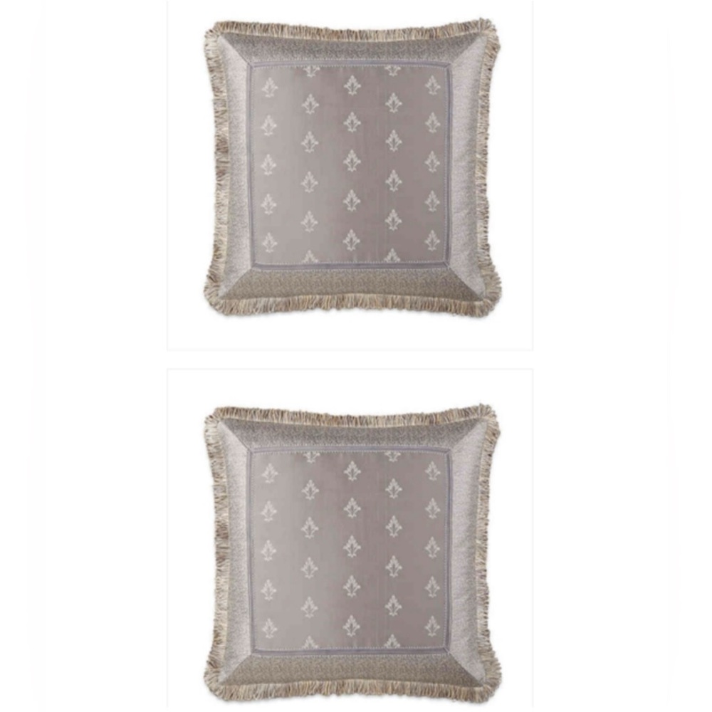 Pair of Waterford Linens Euro Shams with Fringe, Montaigne Platinum, 26” Square